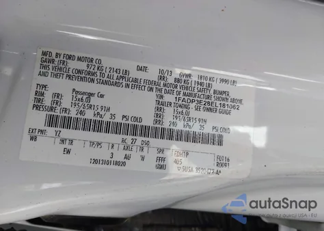 2014 Ford Focus S из США, поврежденный, VIN 1FADP3E28EL181062